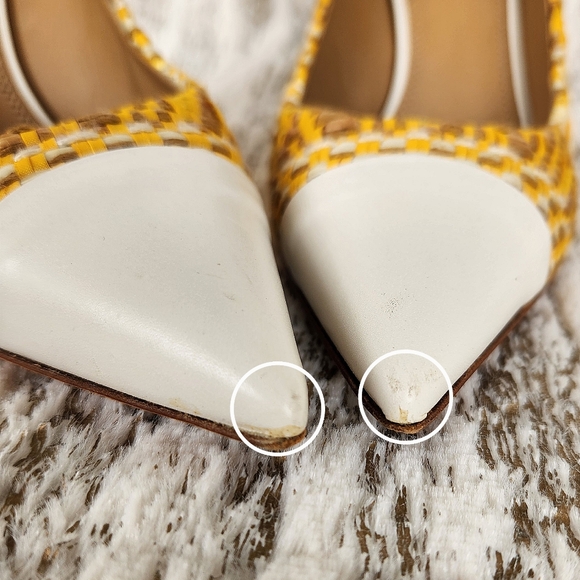 Tory Burch "Penelope" Yellow Textured Woven Cap Toe Pumps | Women's Size 6.5 - Picture 5 of 13
